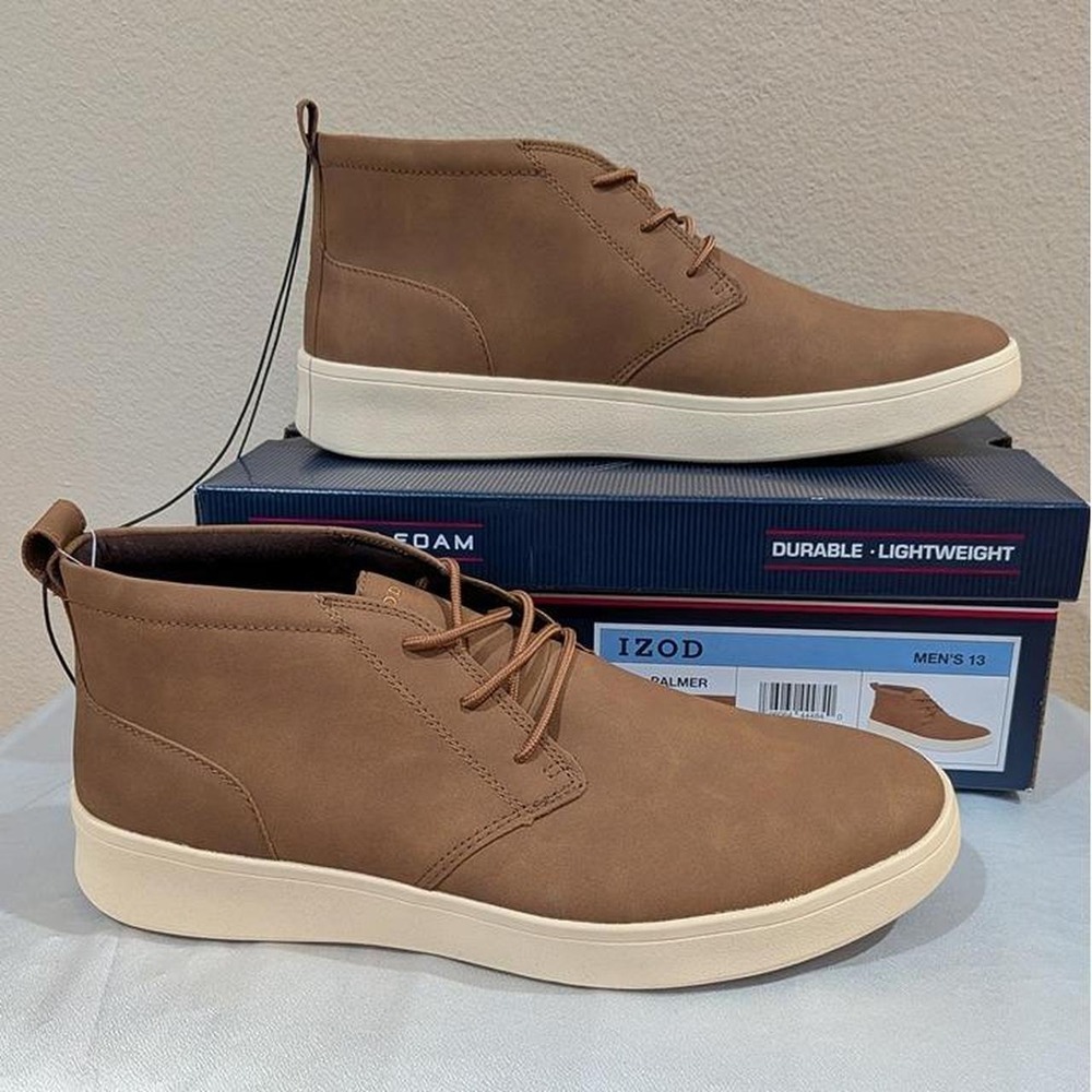 New IZOD Palmer Men's Memory Foam Chukka Boots Shoes Brown Size 13